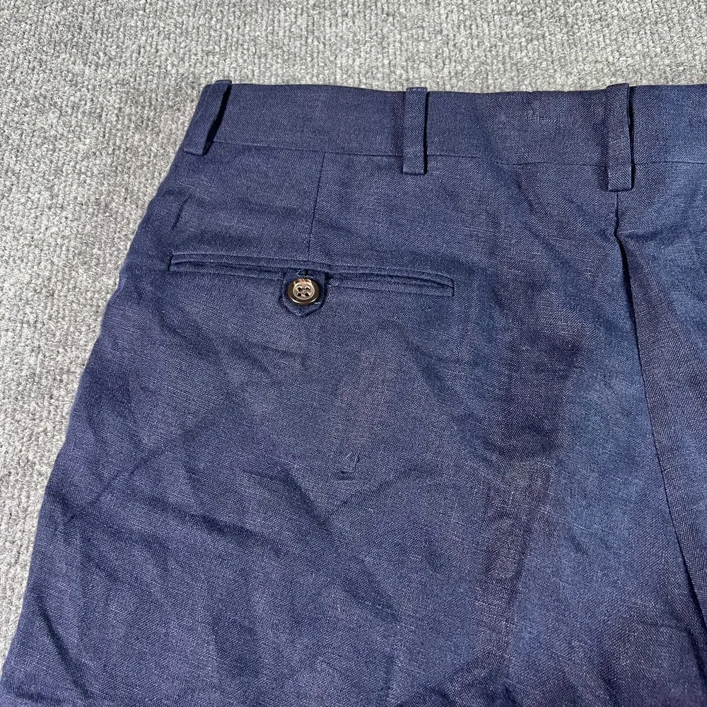 Polo Ralph Lauren Pants Men's 34 Navy Blue 100% Flax Flat Front Straight Preppy